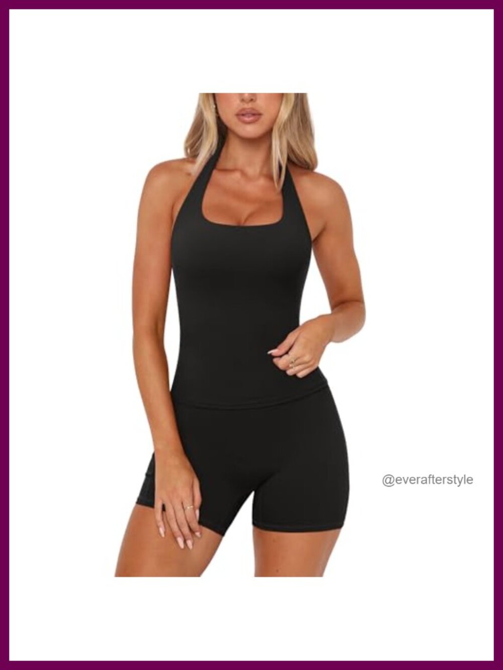 Halter Neck 2 Piece Workout Set Nylon Elastane Biker Shorts High Waisted